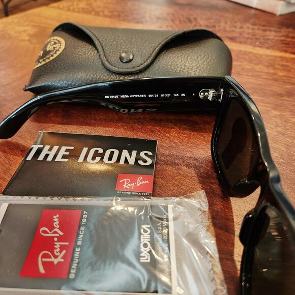 Ray-Ban Mega Wayfarer RB0840S 901/31 Black Green G-15 Sunglasses New with Case - Picture 12 of 13